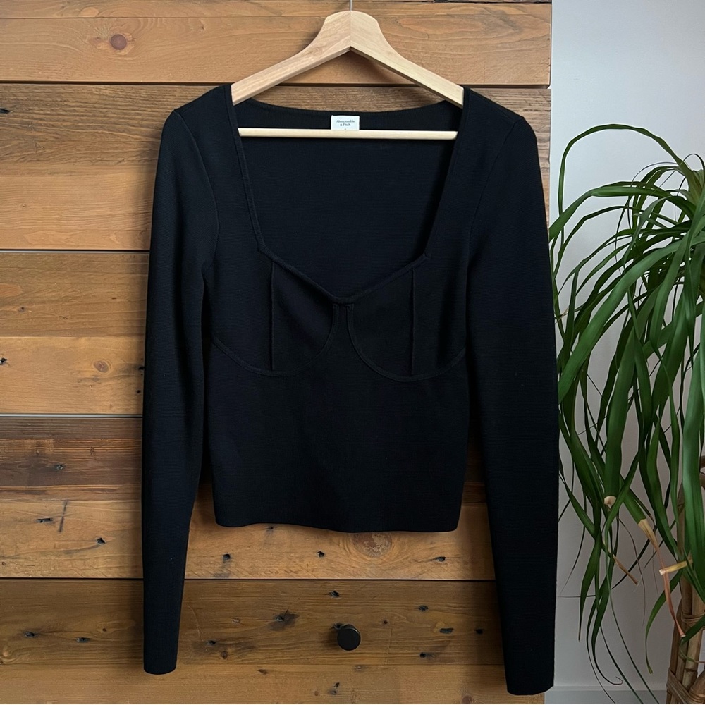 Abercrombie & Fitch Black Corset Slim Sweater Top